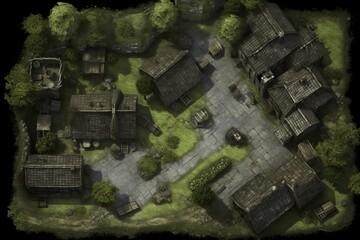 DnD Battlemap Empty village with wraiths. - obrazy, fototapety, plakaty