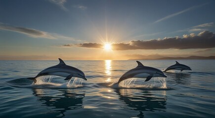 dolphins at sunset