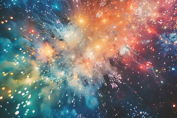 A burst of fireworks above a stadium, abstract and bright.