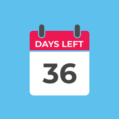 36 days to go countdown template. 36 day Countdown left days banner design. 36 Days left countdown timer
