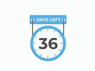 36 days to go countdown template. 36 day Countdown left days banner design. 36 Days left countdown timer
