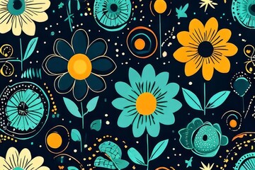 floral seamless pattern collection. Set of vintage 70s style flower background illustration.