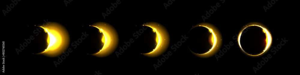 Wall mural total and partial solar eclipse. lunar phase light vector. isolated planet ring in space with flare.