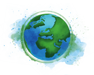 watercolor earth globe green blue on Save Earth, World Earth Day Concept. Sustainable Environmental Care concept. Green energy is eco-friendly to the Carbon reduction emission