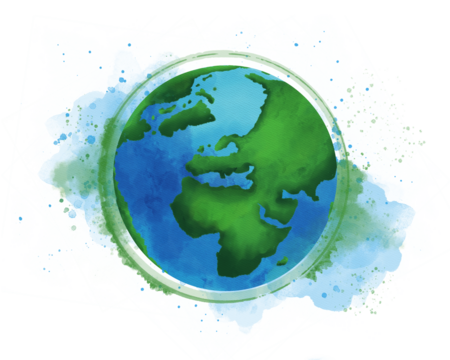 watercolor earth globe green blue on Save Earth, World Earth Day Concept. Sustainable Environmental Care concept. Green energy is eco-friendly to the Carbon reduction emission - Powered by Adobe