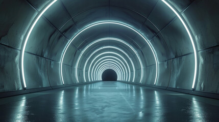 A futuristic and minimalistic underground tunnel design with a curved shape.