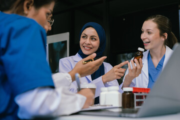 Medicaltest vaccine research and development concept. Scientist team in laboratory study and analyze scientific sample of antibody.
