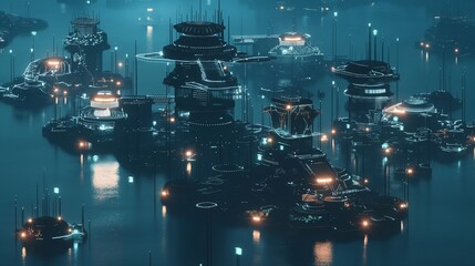A network of fortified digital islands, each protected by its own security measures, connected by encrypted bridges over a sea of cyber vulnerabilities. 32k, full ultra hd, high resolution