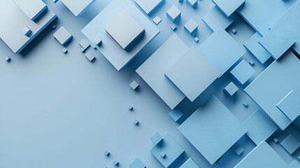 Assorted geometric shapes in blue tone. Minimalist abstract photo with copy space
