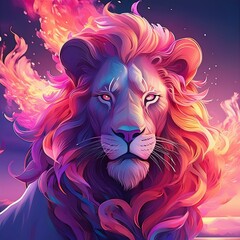 a lion with fur that looks like flames