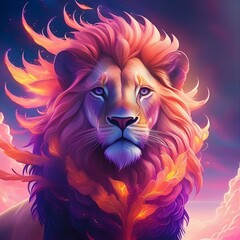 a lion with fur that looks like flames