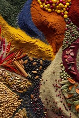 Vibrant Spice Arrangement Colorful Display of Diverse Culinary Ingredients for Gourmet Cooking and Baking