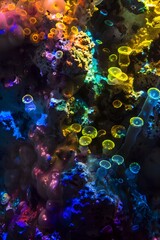 Glowing Bioluminescent Underwater Dreamscape with Vibrant Cosmic Patterns and Otherworldly Fluid Textures