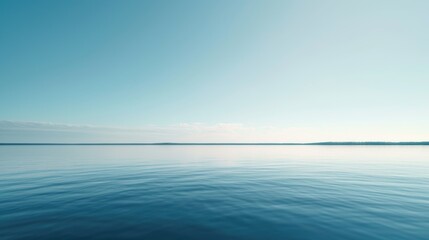 A minimalistic landscape photo view of river or ocean with blue sky. Horizontal landscape of...