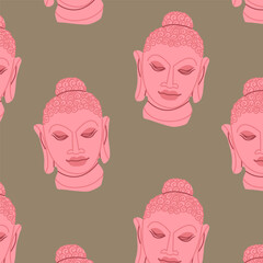 Endless pattern with buddha head image. Background for religious holidays, yoga studios. Vector illustration.