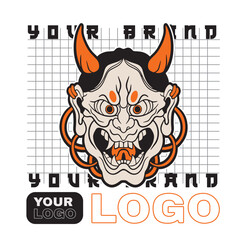 Oni japanese devil mask, Vector illustration	
	
