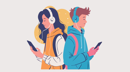 Girl and boy with smartphones design Youth culture