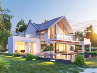 Modern house with stylish exteriors. Real Estate concept image.