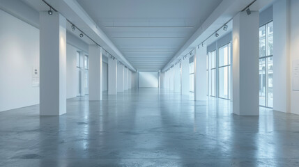 Modern and minimalist showroom with clean lines and panoramic views invites exploration and showcases elegant design.