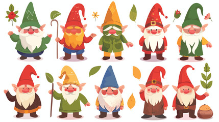 Gnome fantastic character set with costume and icons