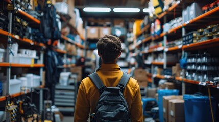 Obraz premium An electrician in a storeroom of electrical supplies. Generative AI.
