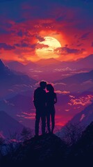 Fototapeta premium silhouette of man and woman Standing and hugging each other, show love. Generated-AI