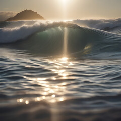 summer waves at the beach for surfers. the point of view of the surfer during golden hour down in the sea