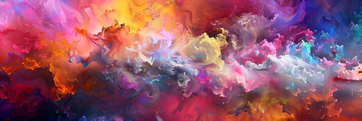 a colorful abstract painting featuring a red, orange, yellow, green, and blue color scheme