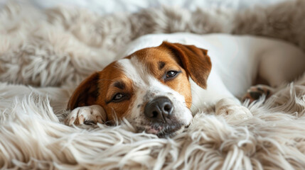 beagle dog sleeping - Close-up portrait of a serene dog lying down with its chin resting on its...