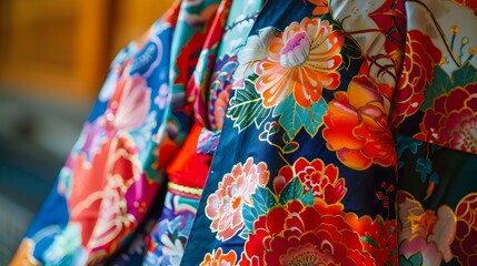 Vibrant Kimono with Intricate Floral Patterns in Bold Colors