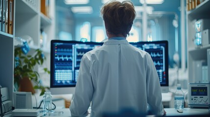 A computer in the office, A doctor as the foreground. Generative AI.