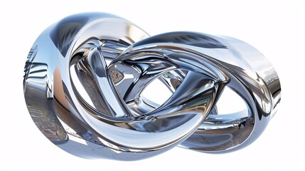 3D chrome metal cyber emblem with abstract liquid mercury metallic symbol. Futuristic style design element in aluminum gradient, isolated on white.