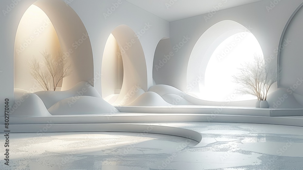 Leinwandbilder Empty white studio background. Design for displaying product. 3D rendering.minimalist. Generative AI.