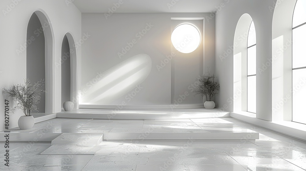 Poster empty white studio background. design for displaying product. 3d rendering.minimalist. generative ai