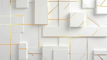 Modern design, white rectangles with golden lines texture background