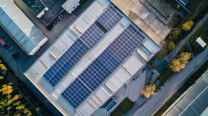 The roof of industrial plant is equipped with solar power station.