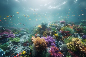 Fototapeta na wymiar A coral reef teeming with marine life.