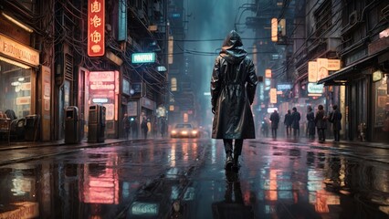 Obraz premium 夜の都市を歩く人後ろ姿,Generative AI AI画像
