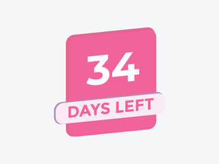 34 days to go countdown template. 34 day Countdown left days banner design. 34 Days left countdown timer
