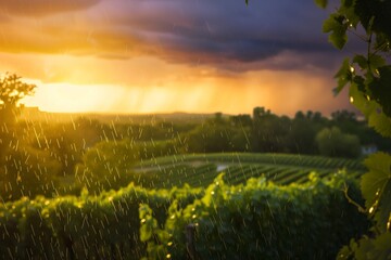 summer gentle sunset, view of the vineyard