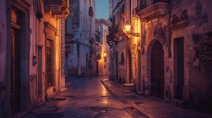 Naklejka premium Italian urban landscape and street view at dusk.
