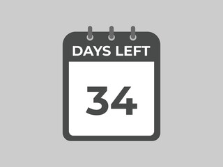 34 days to go countdown template. 34 day Countdown left days banner design. 34 Days left countdown timer
