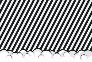 pop art illustration, oblique line background effect cartoon clipart, comic template with bubbles cloud border, black and white color wallpaper design