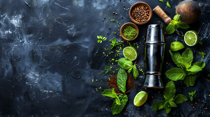 Shaker mortar and ingredients for preparing mojito