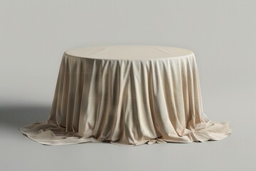Table with beige cloth on grey background,   rendering