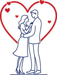 A beautiful line art vector illustration of a couple expressing their love by holding hands celebrating Happy Valentine's Day.