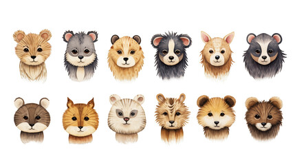 Fototapeta premium A variety of cute cartoon animals with different expressions, suitable for use as avatars or emojis.