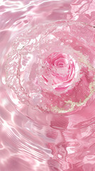 Pink rose in water