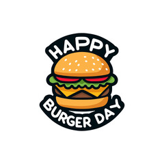 happy burger day food delicious sticker label vector illustration template design