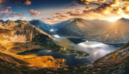 Scenery, beautiful scenery, mountains and rivers, light, Generative AI